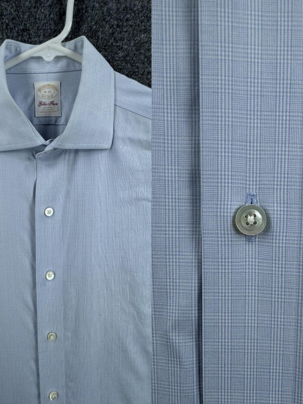 Brooks Brothers Golden Fleece Blue Men White Check Non-Iron 16 33 Button Up
